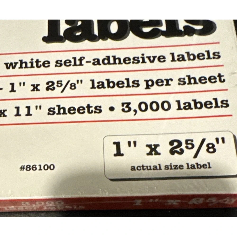 Office Max Easy Peel Mailing Address Labels Laser 1 x 2 5/8 White 3000 #86100